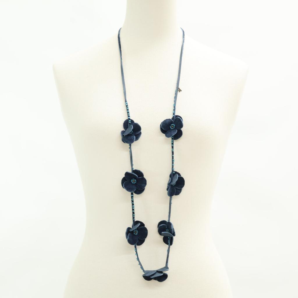 45R 71290134 Leather Pansy Beads/Leather Cord Necklace Indigo blueUsed