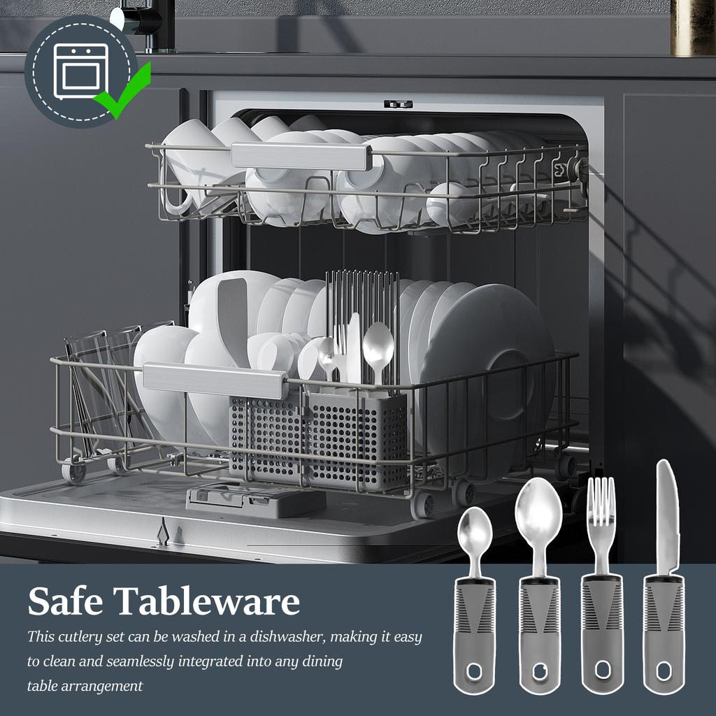 4Pcs Adaptive Utensils Stainless Steel Built Up Utensils for Adults Complete Weighted Utensils Set Nonslip Easy Grip Silverware