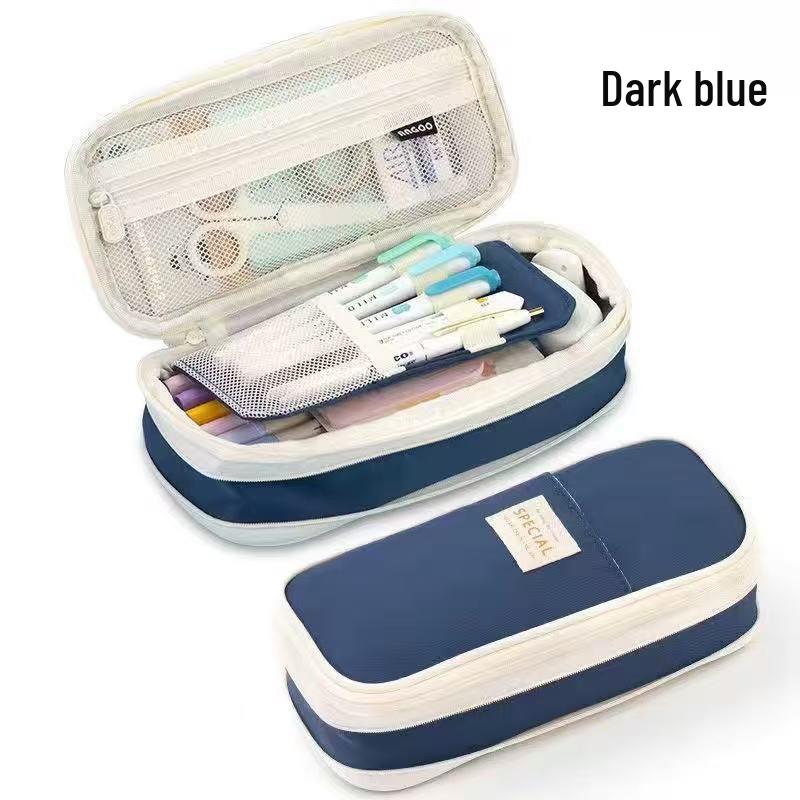 Cross-Border Double-Opening Student Pencil Case: Stain-Resistant, Solid Color, Large-Capacity, Multifunctional, Simple Travel Storage Bag