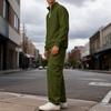 Men's Classic Casual Outdoor Activewear Set | Fleece Solid Color Quarter-Zip Stand-Collar Hoodie & Elastic-Waist Cargo Pants 2-Piece Outfit