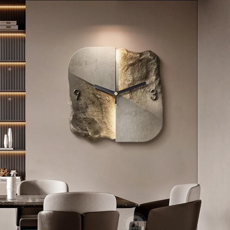 Light Luxury High-end Home Decor Wall Clock Abstract Three-dimensional Sandstone Living Room Decoration Clock Silent Clock