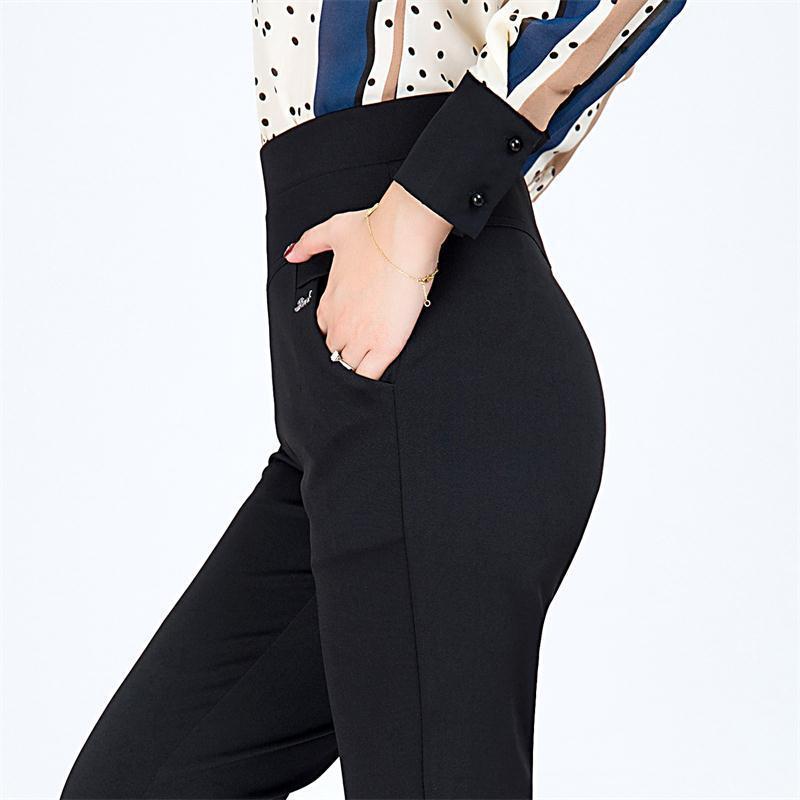 

High-Waisted Solid Color Straight-Leg Casual Pants for Women - Stretchy Spring & Autumn Style for Middle-Aged & Elderly XL - For 90-110 Jin