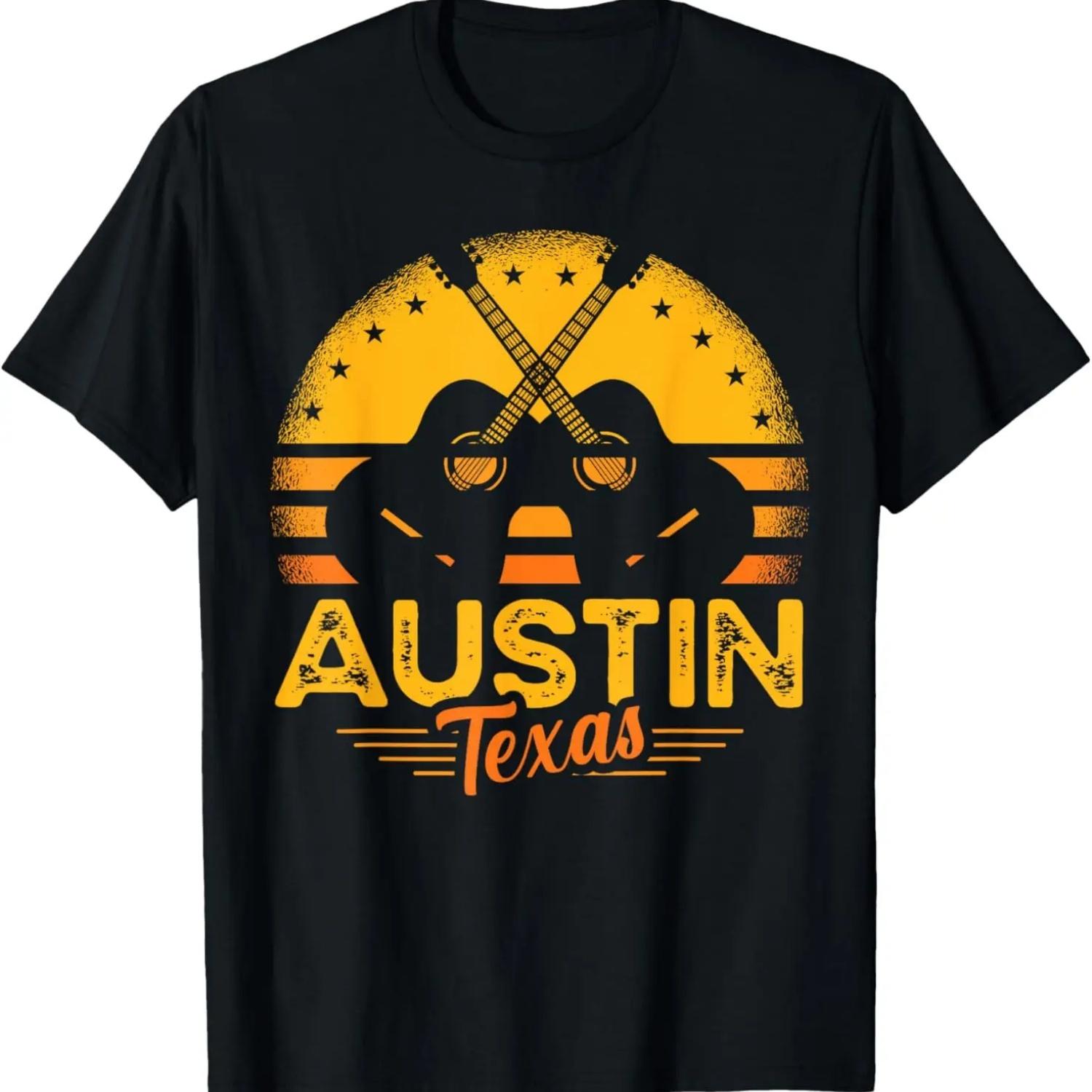 Retro Austin Texas Guitar Texas T-Shirt S