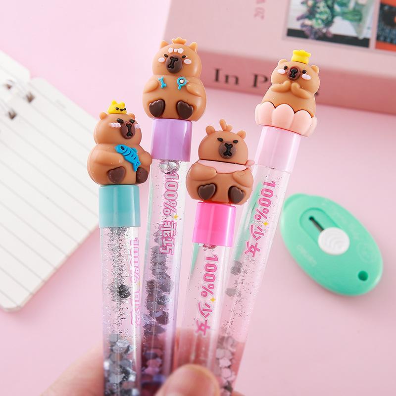 

1Pc Capybara Gel Pen Cute Cartoon Quicksand Pens Students Write Stationery 0.5 Black School Office Signature Supply Gift Holiday Gift Novelty Statione Random style　1PC