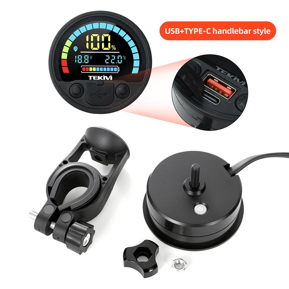 Waterproof level Round Digital Voltage Meter Battery Level Indicator DC 8-11V USB+Type-C Reverse Protection Low Voltage Alarm