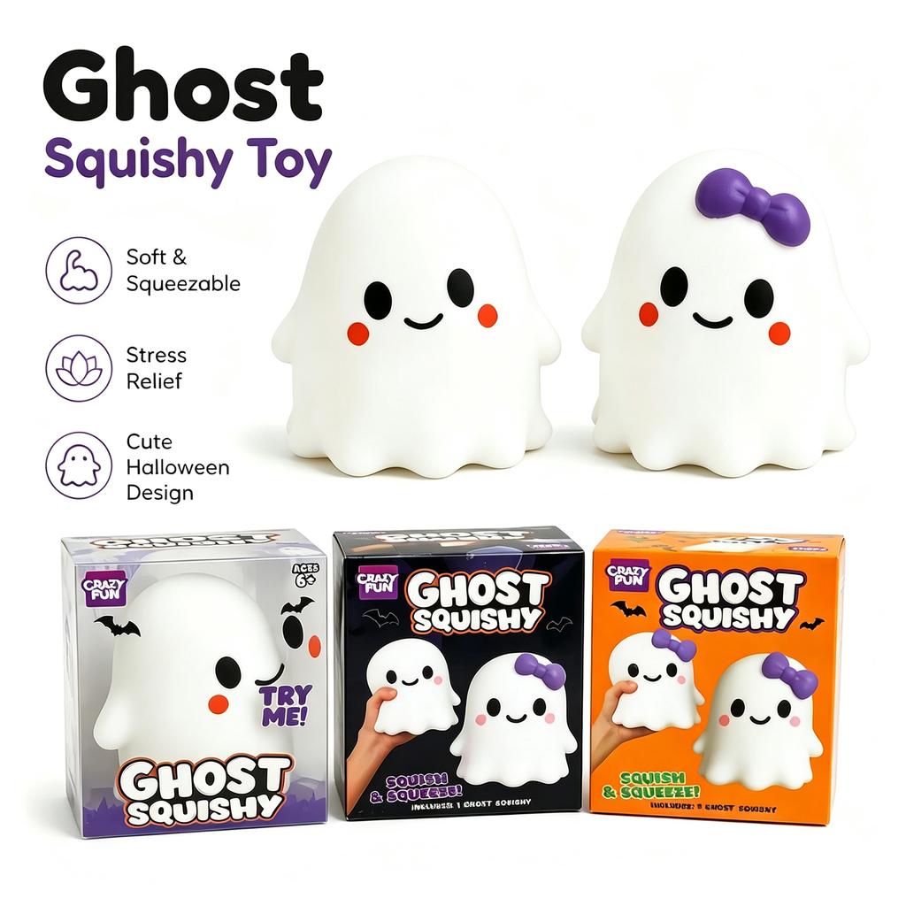 Ghost Squishy Toy, Slow Rising Stress Relief Fidget Toy, Soft Squeeze Sensory Toy for Kids and Adults, Cute Halloween Party Gift