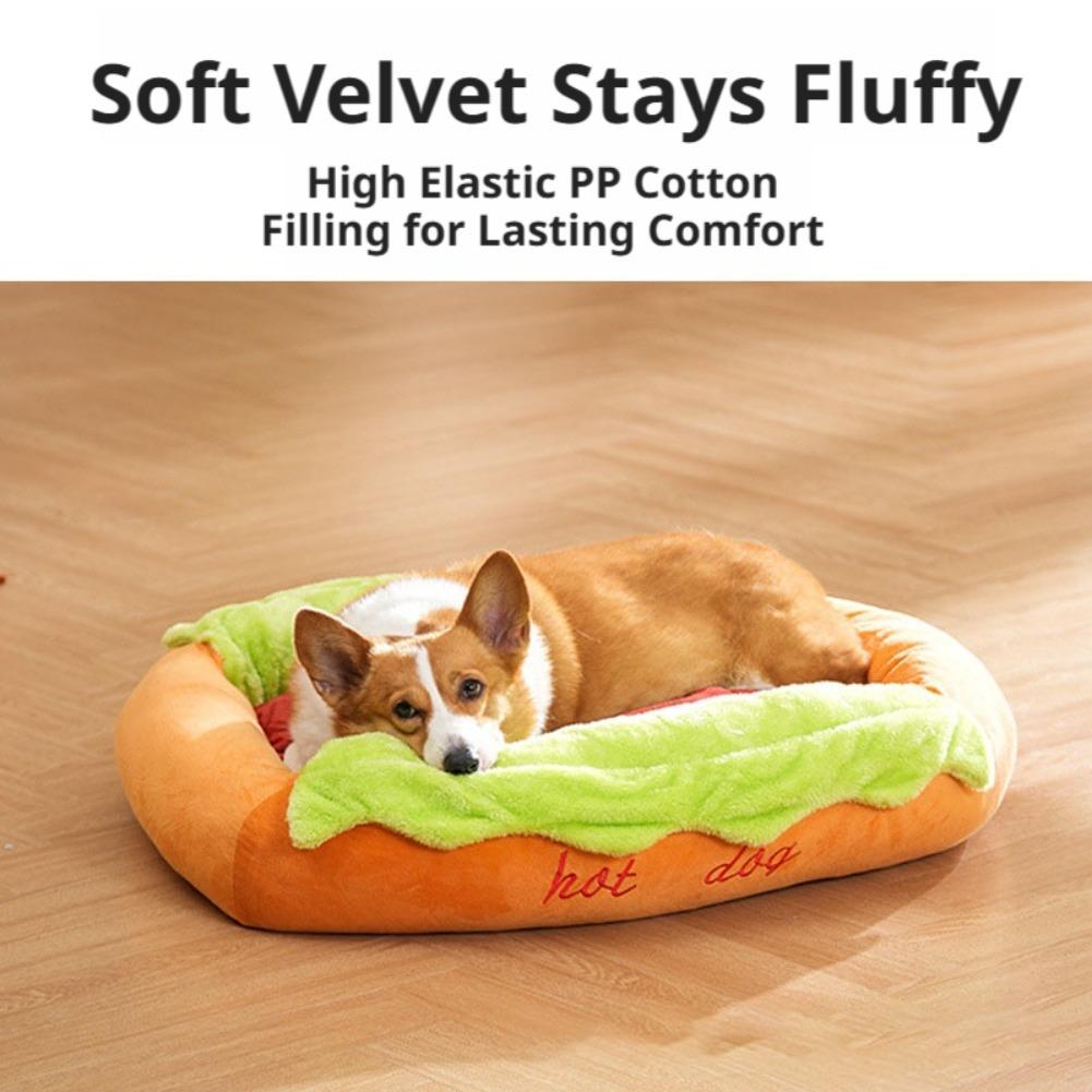 Hot Dog Pet Bed For Dachshund Cat Plush Removable Washable Pet Beds Soft Corduroy Non-Slip Bottom Pet Bed For Puppies Small Pets