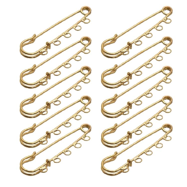 10PCS 5-Holes Brooch Safety Pins Findings Heavy Duty Kilt Pins Brooch Findings