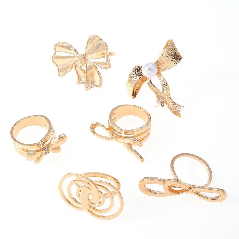 Fashion Light Luxury Three-dimensional Bow Ring Niche Geometric Hollow Stacked Knuckle Ring Cover Women