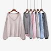 IHUASU Autumn and Winter Pullover Striped Women's Knitwear V-Neck Large Size Sweater