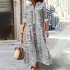 Women's Fashionable And Elegant Autmn And Winter Button Lapel Three-quarter Sleeve Three-dimensional Printed Dress
