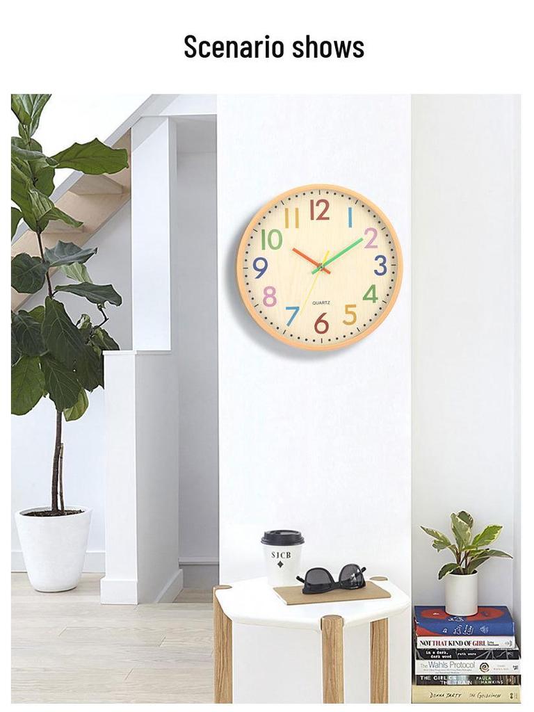 12-inch Cartoon Color Wall Clock for Bedroom & Living Room – Personalized, Creative, Fashionable Design for Children's Room
