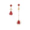 Good luck, all your wishes come true, earrings, Chinese knot fringed earrings, red New Year's earrings.