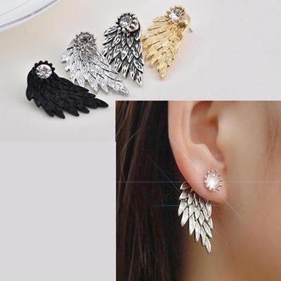 Paire de clous d'oreilles pendants en strass pour femme, style punk, bijoux tendance, ailes d'ange