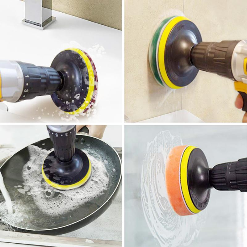 6PCS 4 Inch Drill Power Brush Tile Scrubber Scouring Pads Cleaning Kit Household Cleaning Tool for Bathroom Floor Tub Polishing Pad