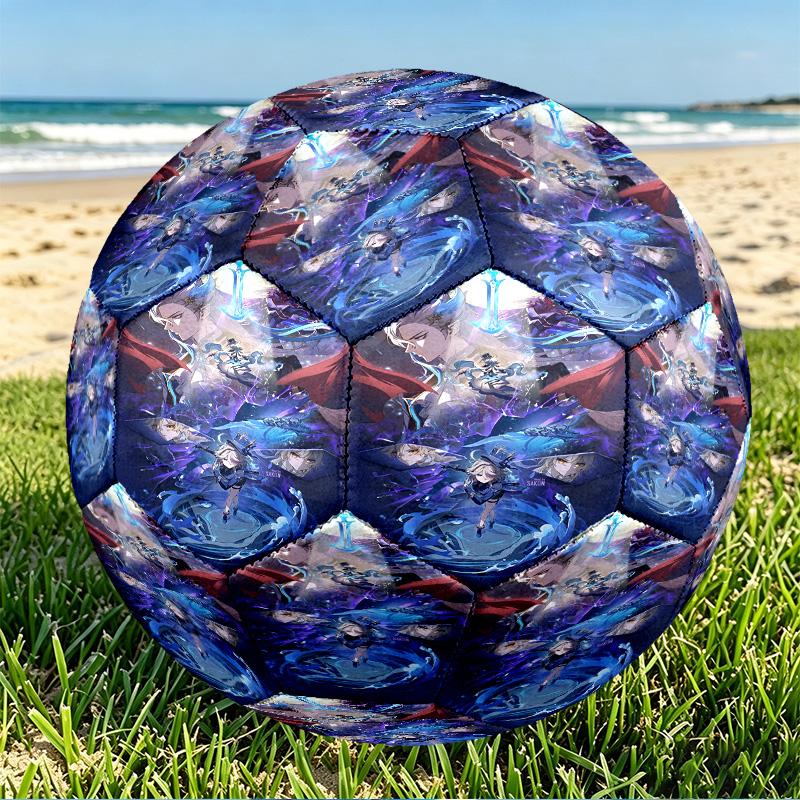 Genshin Impact Print Size 5 Soccer Ball, PU Wear Resistant Football for Match Training and Daily Practice, Birthday Gift for Soccer Fans