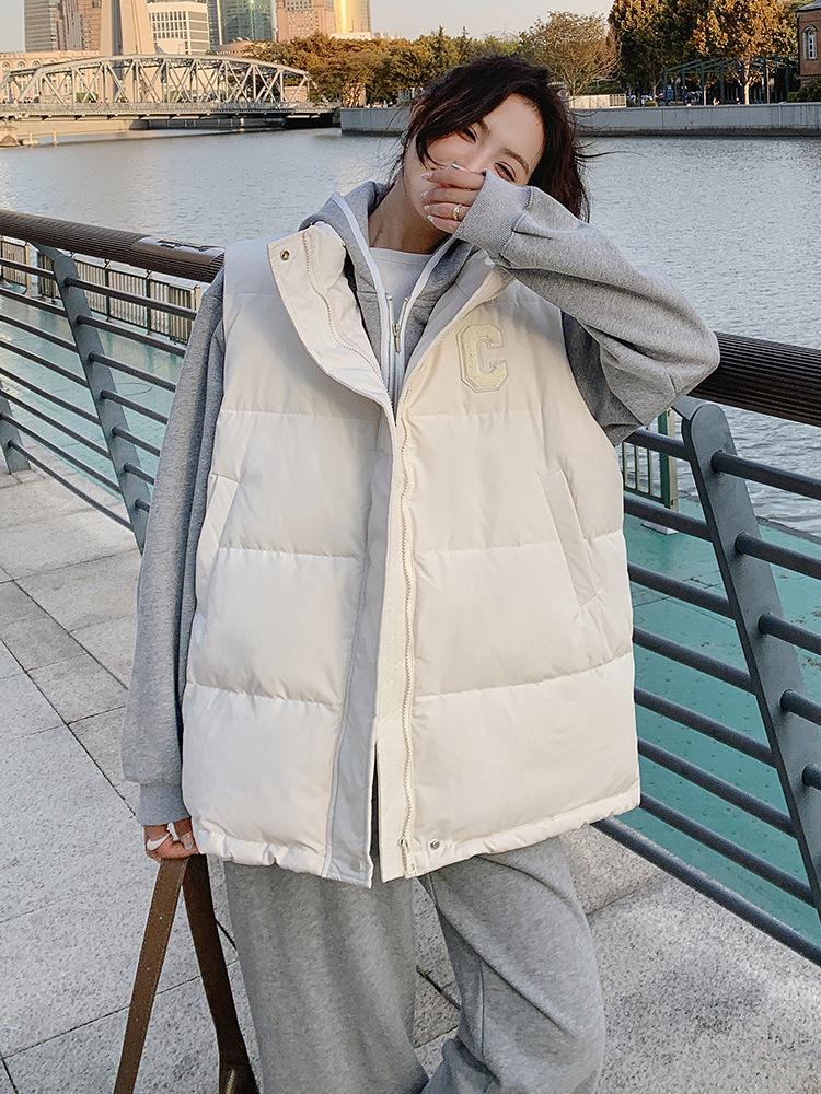 Autumn and winter new cotton-padded vest women's outer vest casual versatile college style Internet celebrity vest jacket
