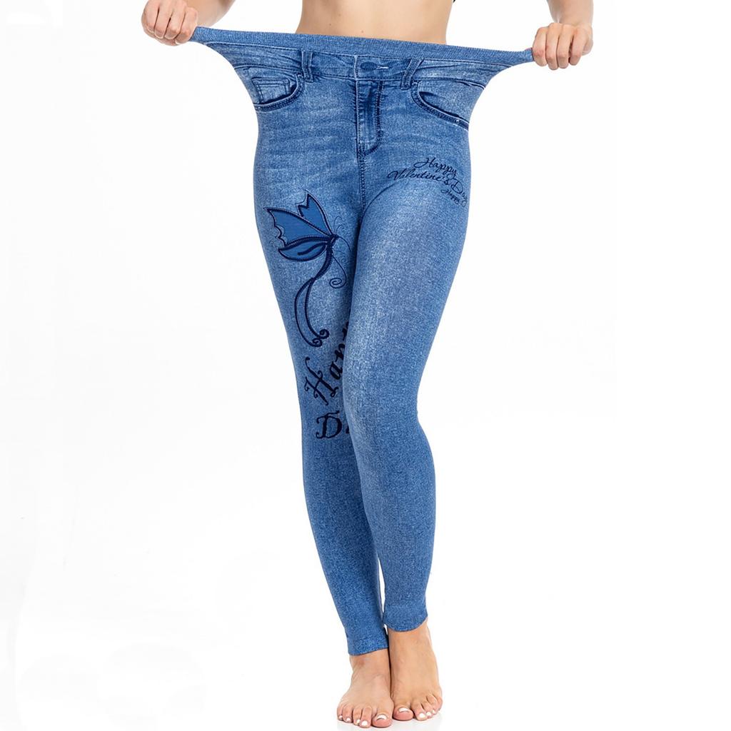 Women's Tight Fitting Imitation Denim Casual Elastic Waist Casual Sports Yoga Pants