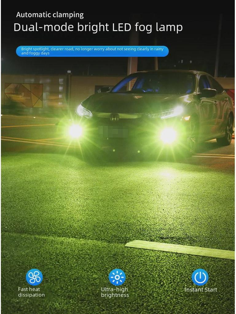 Automotive LED Tri-Color Front Fog Lights H3, H7, 9005, 9006, H11 - Easy Installation