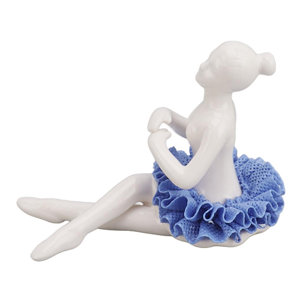 Ballerina Statue Beautiful Relaxed Mood Delicate Ceramic Ballet Dancer Figurine with Blue Dress for