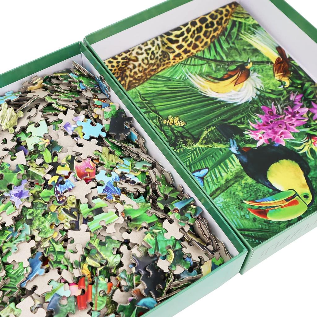 Jigsaw Puzzles for Adults 1000 Piece - Every Piece Is Unique - Precise Interlocking Tropical Forest Animals Thick Sturdy Cardboard Family Game Puzzle