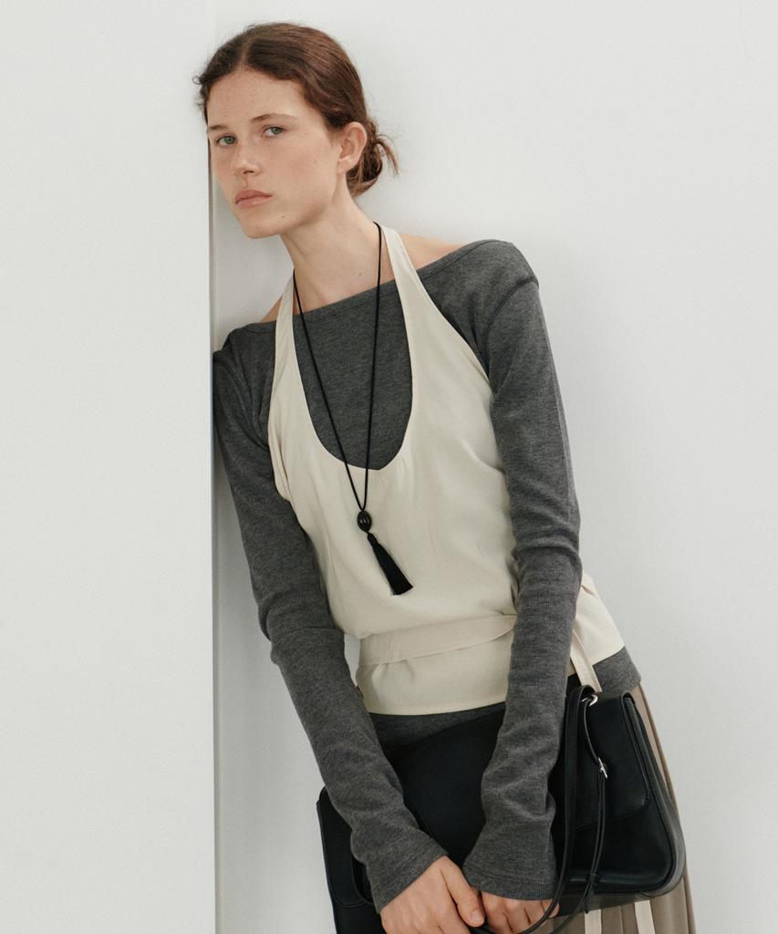 URAGO Back U-Neck Ribbed T-Shirt_3Colors
