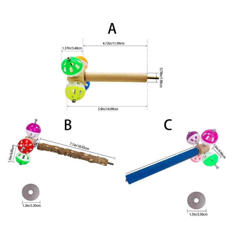 Wood Bird Perch Stand With Rotating Bells Balls Cage Exercise Toy For Conures Parrotlets Cage Entertainment Activity Toy