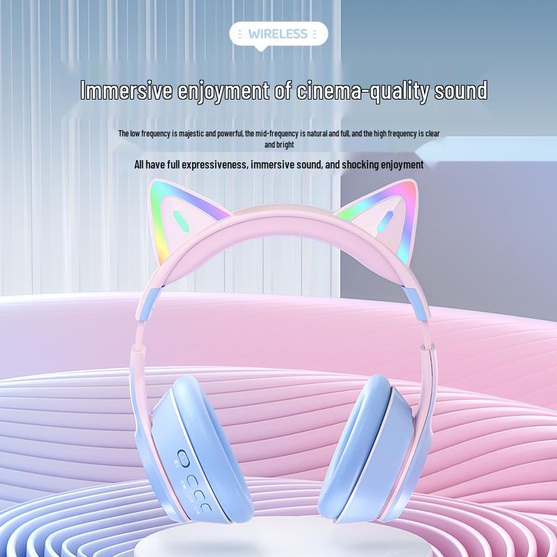 Luminous Cat Ear Bluetooth 5.3 Headphones with Card Slot for Gaming and Online Classes