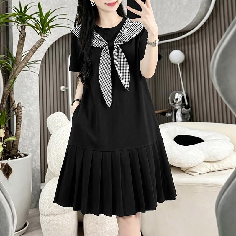 ZANZEA Women Casual Plaid Splice Round Neck Summer Short Sleeve Dress