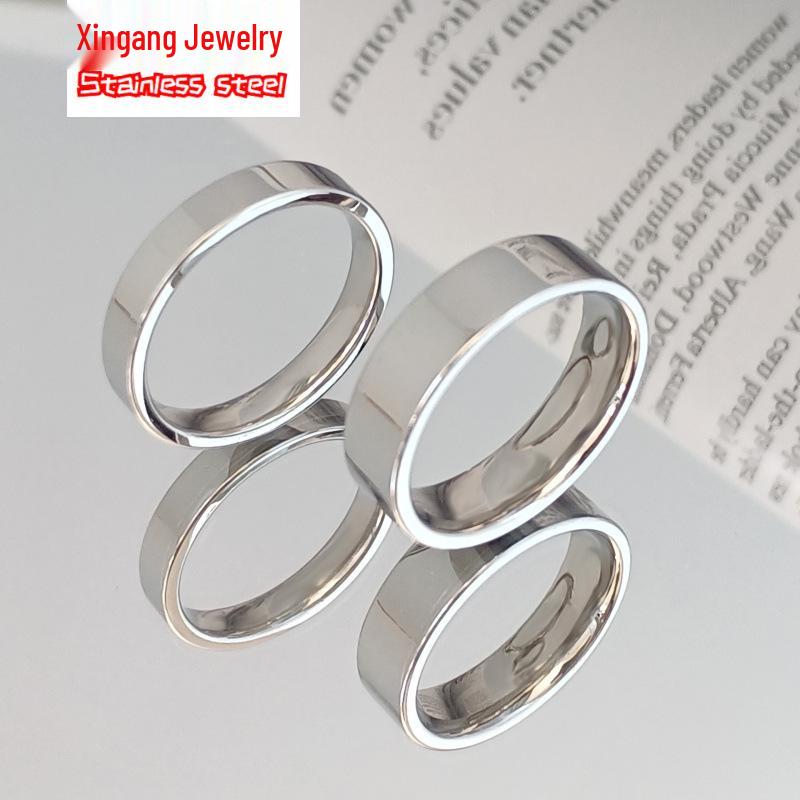 European & American Fashion Titanium Steel Couple Ring - Polished, Engraved, Non-Fading.