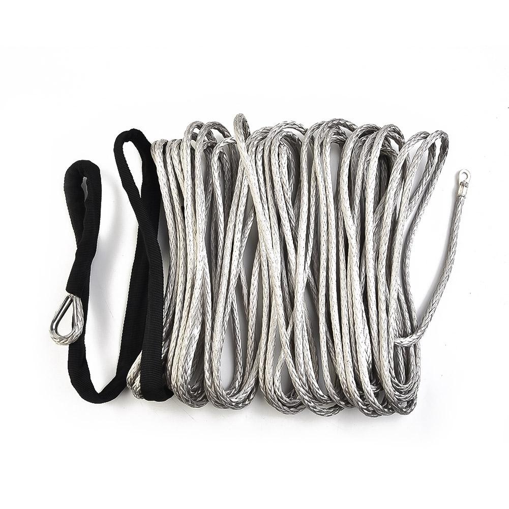 Synthetic Winch Rope Line Cable Tow Cord With Sheath Gray Light Weight