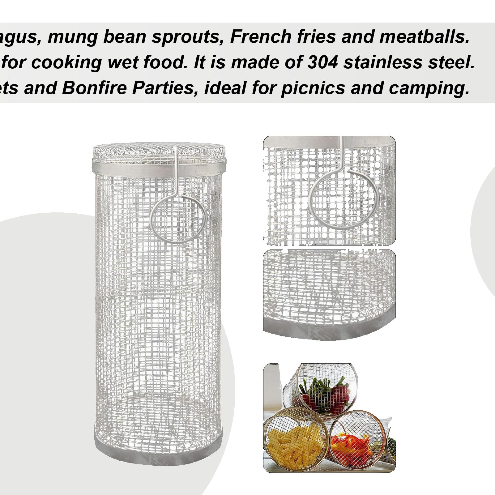 Stainless Steel Grill Basket Universal Metal Round Rolling BBQ Rack Portable Round Outdoor Camping Barbecue Rack Barbecue tools China Mainland