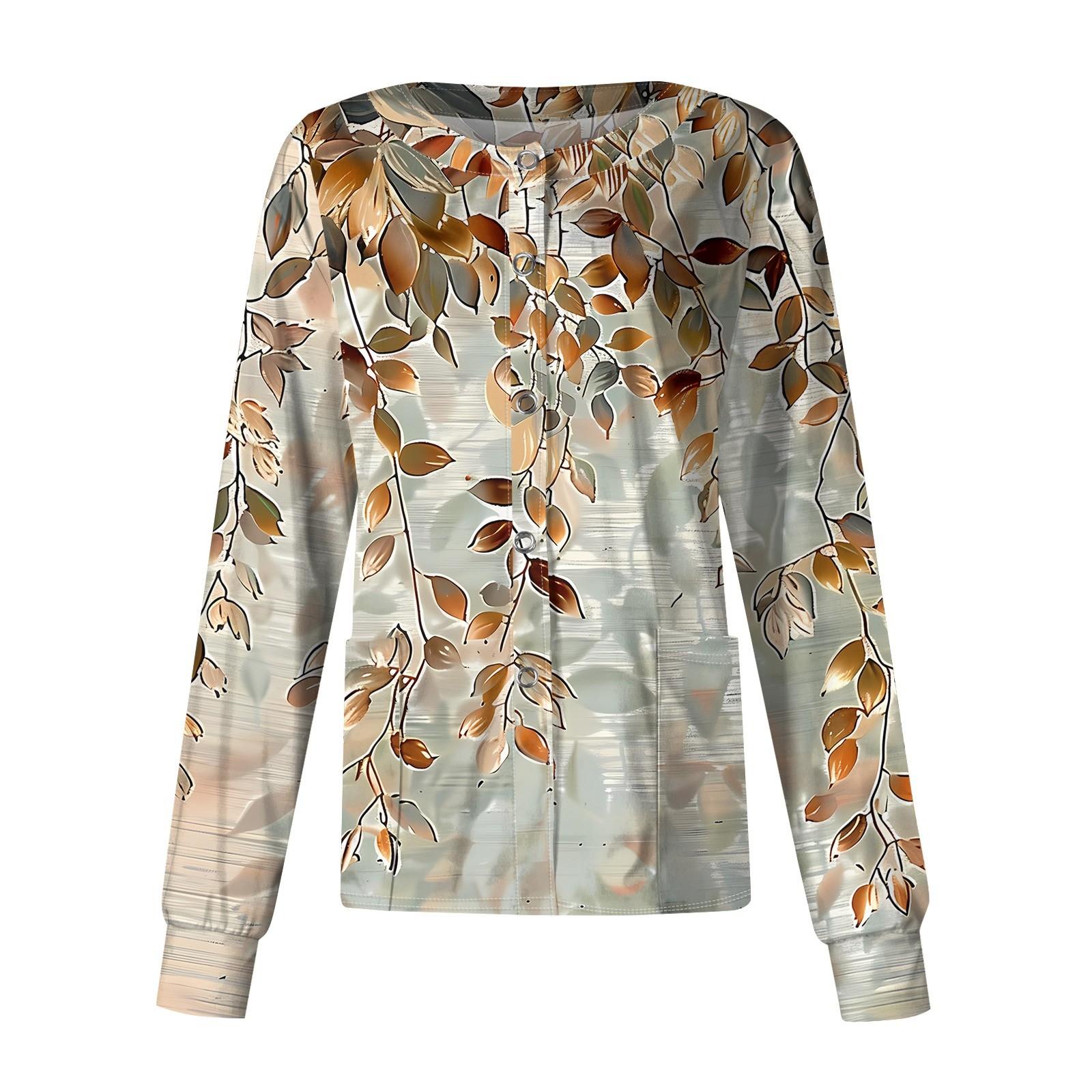 

Женский повседневный однобортный однобортный защитная одежда с длинными рукавами и цветочным принтом, кардиган, топ XXXXXL