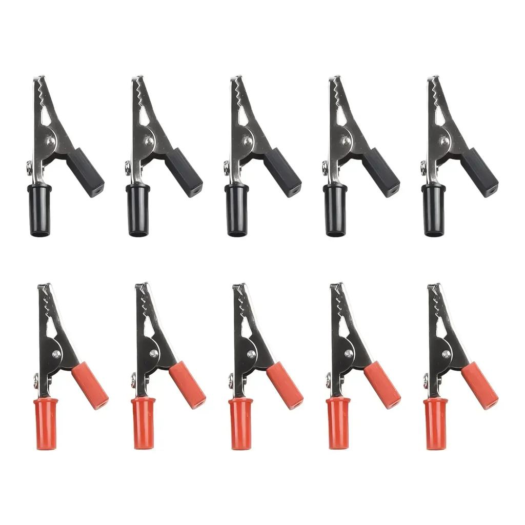 Set of 10 Insulated Electrical Crocodile Clips with 5 Amp Capacity and Screw Holes for Secure Wiring and Testing Applications
