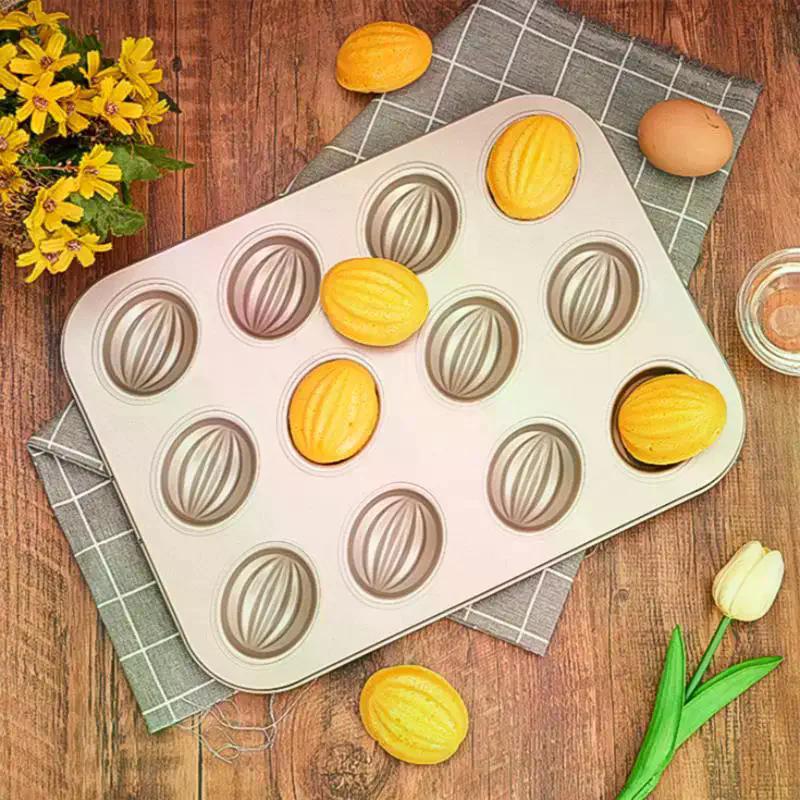 High-quality 6/9/12 Cavity Cake Mold Non-stick Coating Olive-shaped Baking Tray DIY Carbon Steel Muffins Moulds Kitchen Home