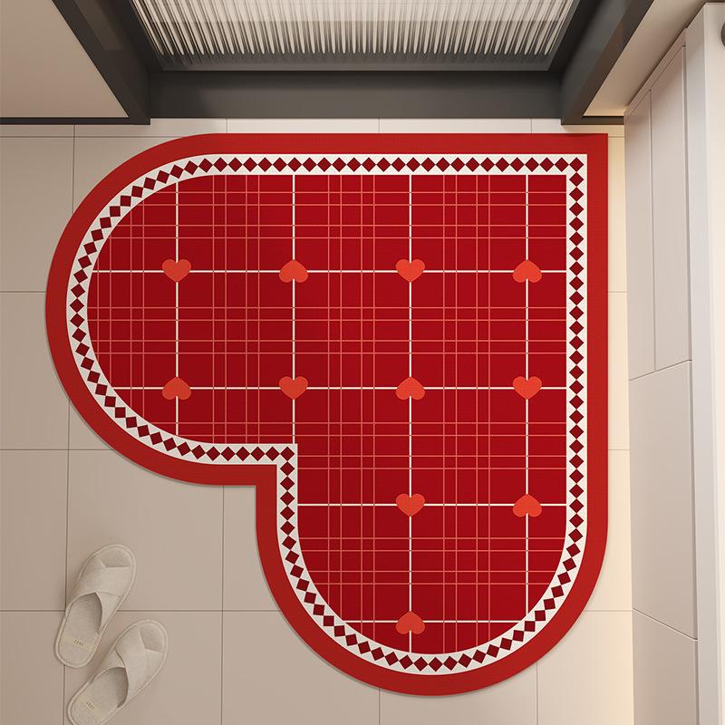 Red Heart-Shaped Carpet Bathroom Mat Diatomaceous Earth Water-Absorbing Mat Quick-Dry Non-Slip Mat