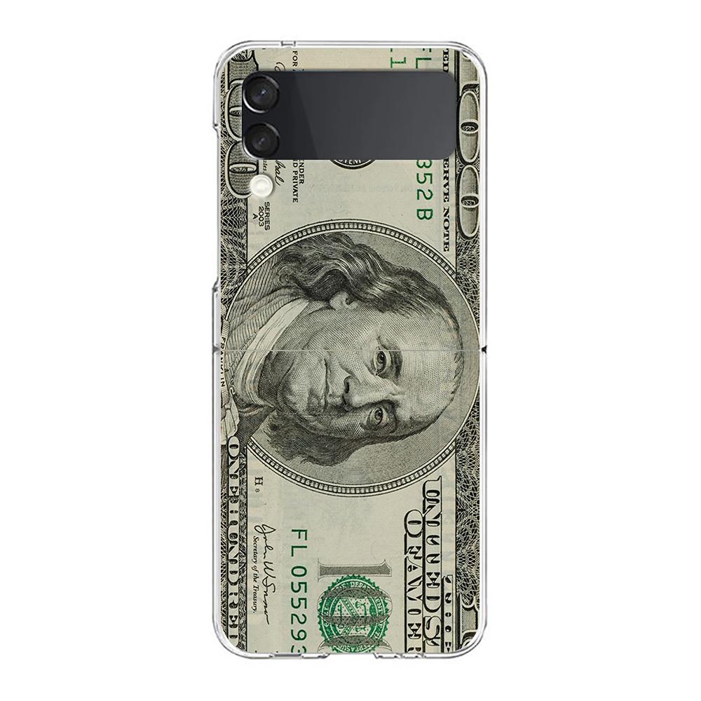 Phone Cover For Samsung Galaxy Z Flip 6 5 4 Case Transparent For Samsung Z Flip 3 Hard PC Foldable Shell USD Dollar Cash Luxury