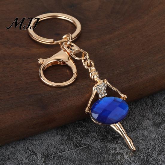 Bag Charm Zinc Alloy Keychain Pendant, Ballet Girl Shape Key Holder with Removable Imitation Gemstones Rhinestones, Easy To Install Lobster Clasp