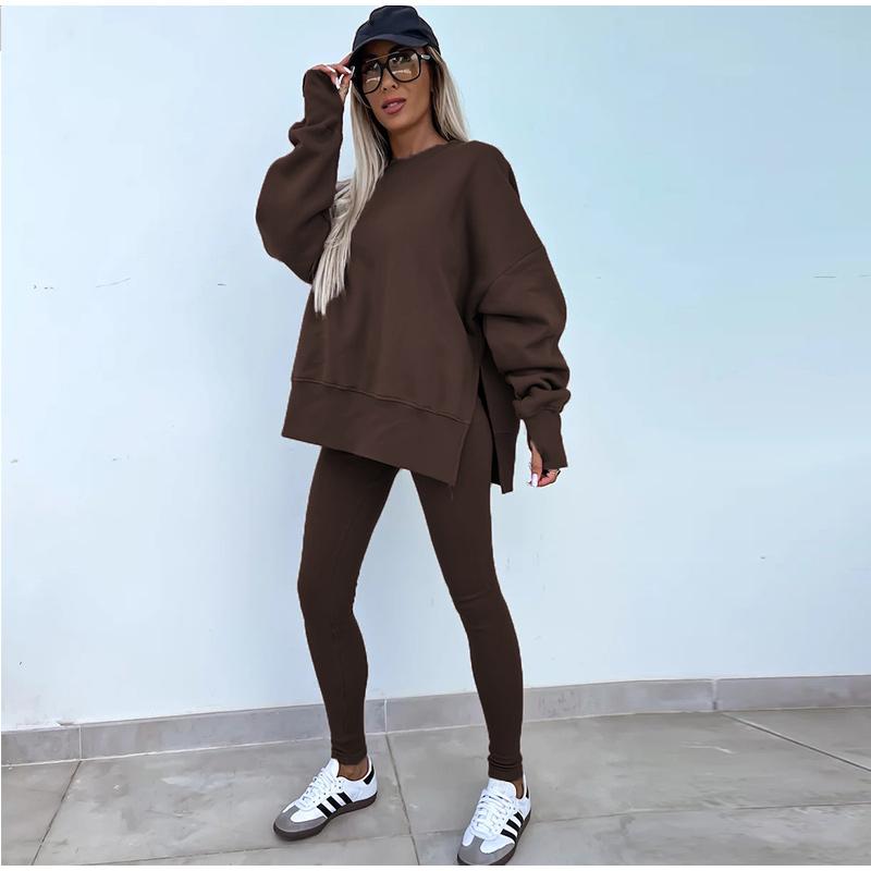 

Осінній жіночий повсякденний костюм, вільний, з довгими рукавами, тонкі брюки, спортивний жіночий костюм XL кавовий