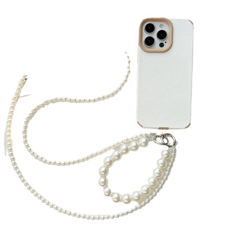 Women Korean Pearl Chain Mobile Phone Hanging Rope Handheld Shoulder Strap Detachable Back Crossbody Lanyard Anti Lost Pendant