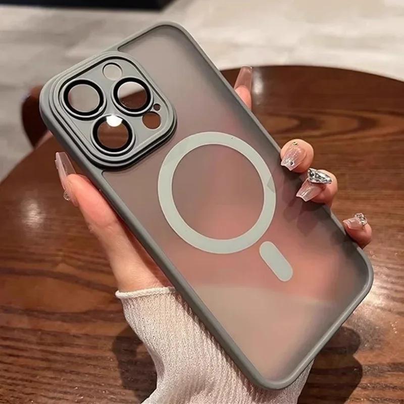 Translucent Matte Shockproof Case For iPhone 16 15 14 13 12 11 Pro Max Plus Case For Magsafe Magnetic Wireless Charge Cover