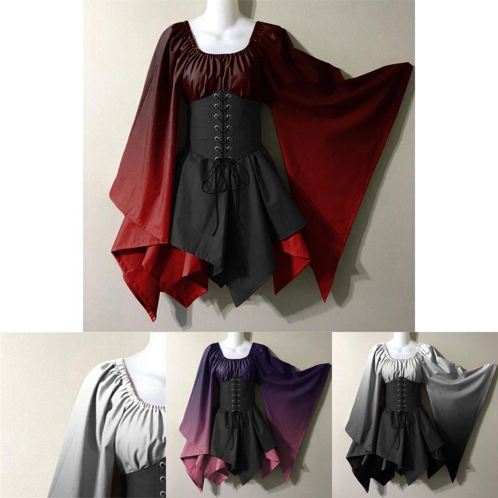 Fantasia de Performance de Halloween Nova Europeia e Americana para Mulheres Vestido Renascentista Medieval Gótico Cosplay Vestido de Palco