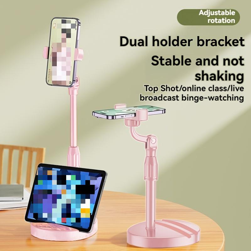 

1pc Adjustable height phone stand, dual slot multifunctional live streaming stand, waterproof flexible arm desktop stand розовый