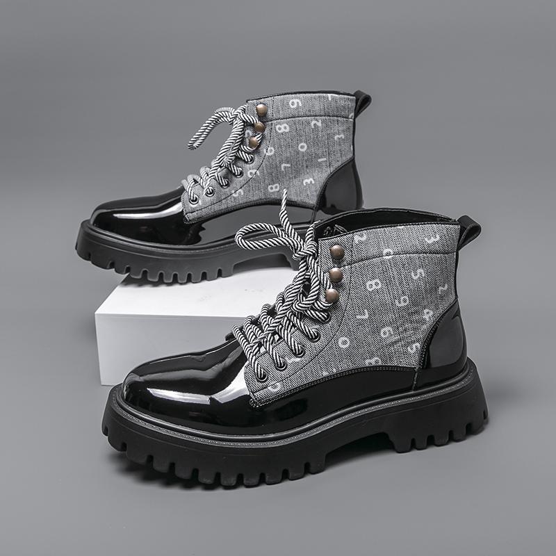 

Men High Top Boots PU Color Blocked Ankle Boots Fashionable Business Casual Men Boots Sizes 38-46 46