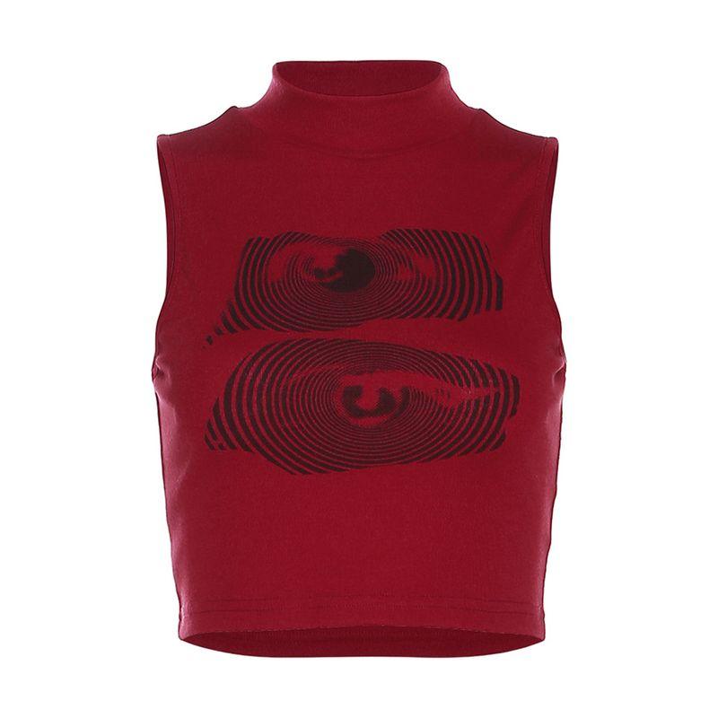 

Fashion Street Style Print Stylish Solid Color Slim Fit Top Red L