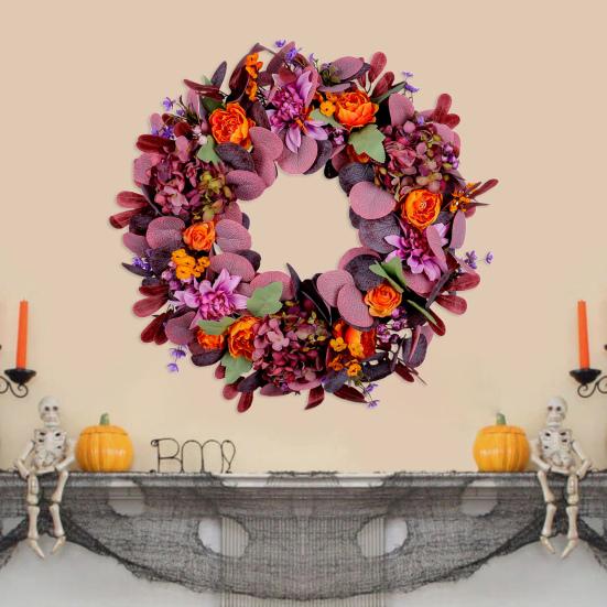 Fall Wreath Vibrant Color Bow-knot Design Easy to Hang Multipurpose Thanksgiving Front Door Garland Autumn Decoration