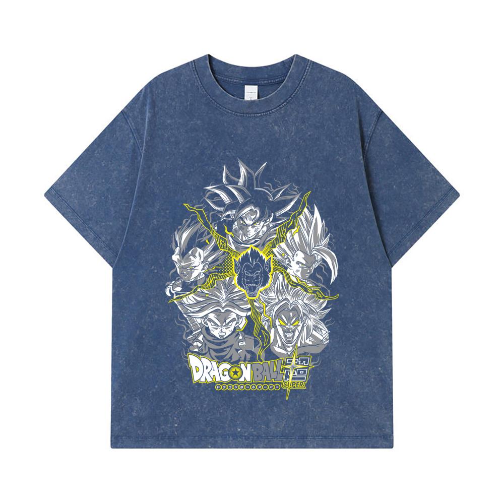

275 GSM Washed T-shirts 100% Cotton Dragon Ball V49 Super Saiyan Print Unisex Heavy Cotton T Shirt 2XL королівський синій колір