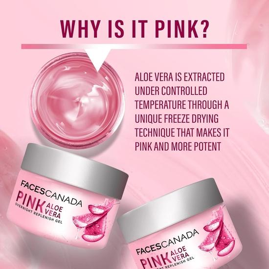 FACESCANADA Pink Aloe Vera Overnight Replenish Gel, 50g | Hyaluronic Acid & Vitamin E | Intense Hydration | Lightweight, Non Sticky & Absorbs Easily