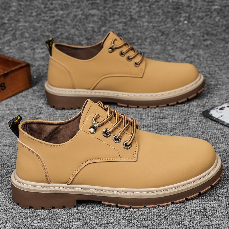 

2025 Новые мужские ботинки Уличные Нескользящие Мужские кроссовки Модная Повседневная Мужская Кожаная Обувь Рабочая Защитная Обувь comfor Casuales Hombres 39 жёлтый