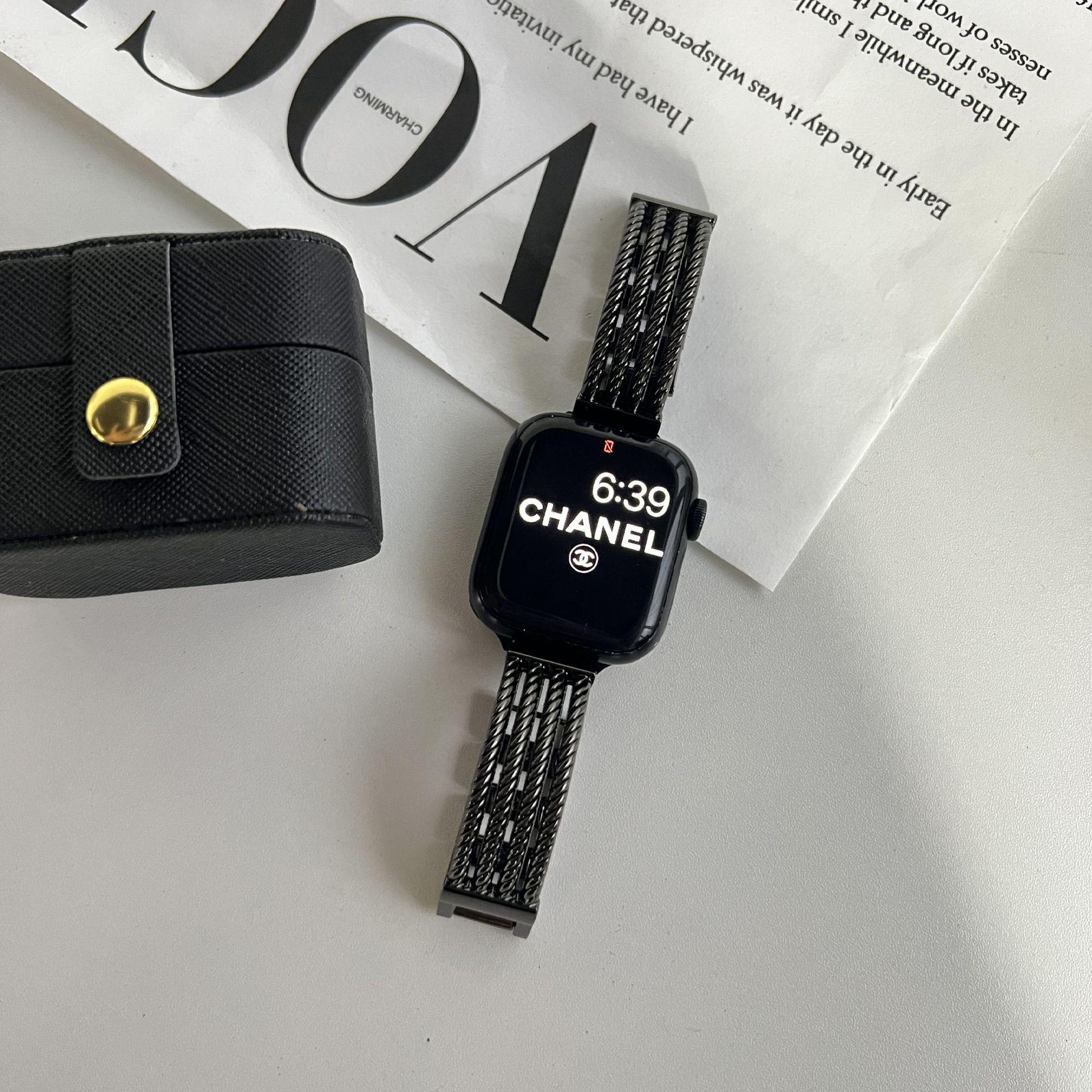 

Suitable For Applewatch9 Apple Watch Iwatch876 Generation Se Striped Bracelet Metal Strap Small Fragrance 42/44/45/49mm чорний